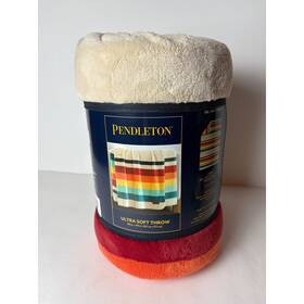T471041 Pendleton New Ultra Soft Throw Blanket 50 In X 70 Stripes Orange Red Yellow