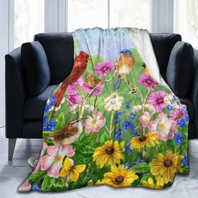 Perinsto 181496712720 Spring Flowers Birds Throw Blanket Ultra Soft Warm All Season Rustic Sunflowers