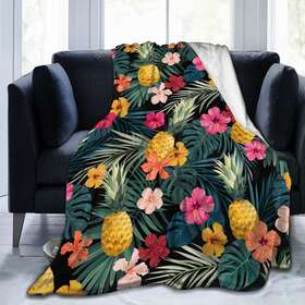Perinsto 689999170897 Palm Leaves Hibiscus Flowers Hawaii Throw Blanket Ultra Soft Warm All Season
