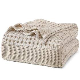 Phf 956867704800 100% Cotton Waffle Weave Blanket King Size For Bed Lightweight Washed Co