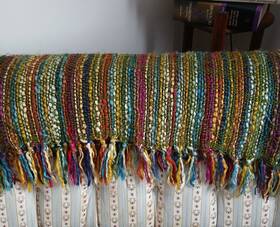 Ca-09486 Pier 1 Imports Acrylic Wool Multicolored Knit Throw Blanket Fringe 50 Inch X60 Read
