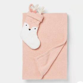 Pillowfort 198101203038 Pink Deer Stocking Throw Blanket Gift Set Plush Christmas New 48 Inch X58