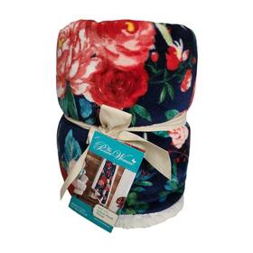 Pioneer Woman 791551815471 Holiday Floral Velvet Plush Throw Navy Reversible Sherpa 50x72in