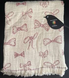5763cit Piscatextil White Red Oversized Bow Pattern Throw Blanket 100% Cotton 50x70