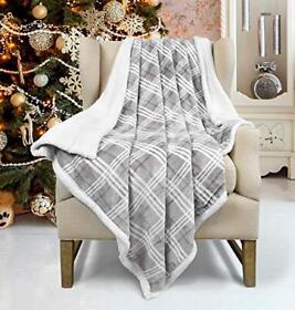 Plaid Sherpa Fleece Blanket Super Soft Cozy Warm Fuzzy Reversible Buffalo Check