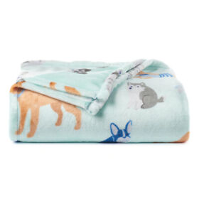 91bouplthd Playful Dog Plush Blanket Throw 60inchx72inch The Big One Super Soft Nwt Aqua