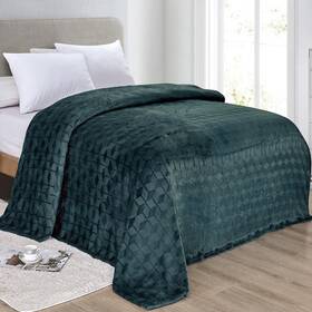 Plazatex 804028112154 Amrani Bedcover Embossed Blanket Soft Premium Microplush Queen Green