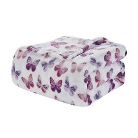 Plazatex 804028115773 Plaz Luxurious Rose Butterfly Printed Bed Blanket White/purple 60 Inch X 90