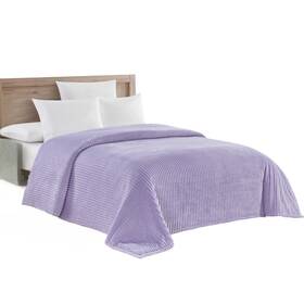 Plazatex 804028147224 Striata Lined Oversized 100% Polyester Blanket Queen Lilac