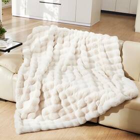 Pluushuu 799849426538 Faux Rabbit Fur Bubble Blanket Fluffy Fuzzy Warm Throw For Couch So