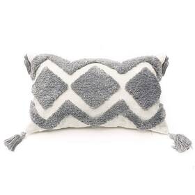 Plworld 788703142486 Boho Gray Lumbar Throw Pillow Cover 12x20 Inch With Tassels Grey Moroccan Tu