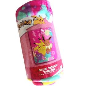 Pok Mon 073558880066 Silk Touch Throw Pink Pikachu Eevee 40 Inch X 50 Travel Blanket