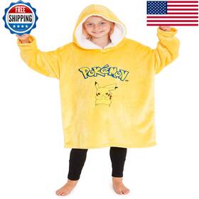 B089w7vtp9 Pok Mon Pokemon Pikachu Blanket Hoodie For Kids Cozy Warm Anime Fleece Wearable