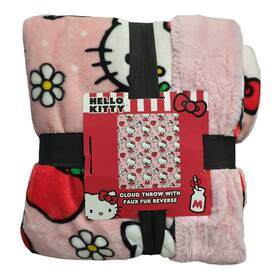 990420508 Pokemon Hello Kitty Fleece Cloud Throw With Faux Polyester Fur Reverse 50 Inch X 60