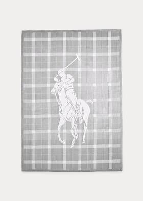 Polo Ralph Lauren 610849389003 Home Oakwood Cotton Throw Grey Ivory Big Pony 50 X 70