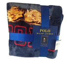 Polo Ralph Lauren 886087374353 Fleece Throw Blanket Teddy Bear Design 50 Inch X 70 Navy Red Nwt