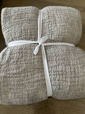 2591004 Pottery Barn Cloud King Size Blanket Cafe Au Lait Linen Cotton