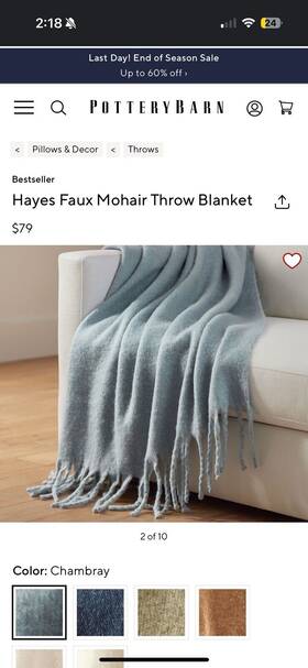 3382668 Pottery Barn Hayes Faux Mohair Throw Blanket In Rare Mint Green
