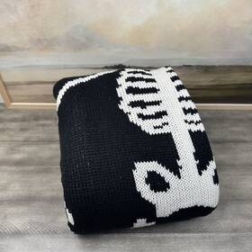 3950215 Pottery Barn Mr. Bones Fair Isle Knit Jacquard Throw Blanket Halloween Read