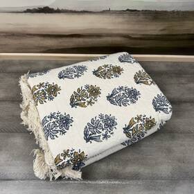 5304277 Pottery Barn Jacquard Cotton Throw Blanket 50 Inch X 60 Dark Blue Multicolor Nwot