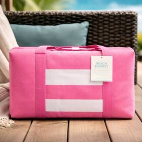 5663307 Pottery Barn Kids Fairfax Beach Blanket Pink Fold Away 56.25 Inch X Picnic