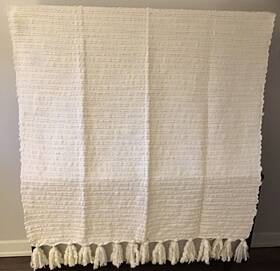 8211936 Pottery Barn Throw Blanket 50 Inch X 60 Textured Basketweave Knit Luxury Fringe