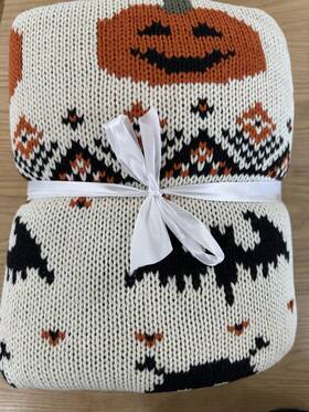 8569103 Pottery Barn Halloween Fair Isle Knit Jacquard Throw Blanket Sherpa Back 50 Inch X60
