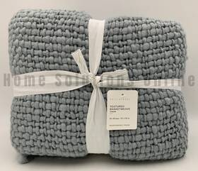 8850562 Pottery Barn Textured Basketweave Knit Throw Blanket Chambray 50 Inch X 60 #t1056