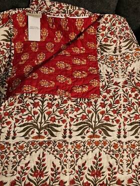 9309312 Pottery Barn Jacquard Cotton Throw Blanket - Red Multi 50x70 Inch Floral Quilt
