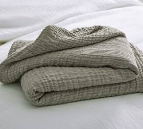 9383404 Pottery Barn Cloud Cotton Linen Blanket Full/queen 96x92 Couvature Chambray