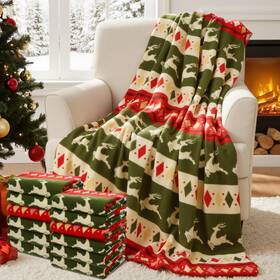 B0flxyfv9h Preboun 24 Pcs 50 X 60 Inch Christmas Throw Blanket Forest Reindeer Fleece