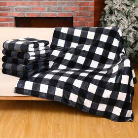 Len-preboun-975 Preboun 6 Pcs Flannel Throw Blanket Bulk 285 Gsm Checkered Fleece Microfiber