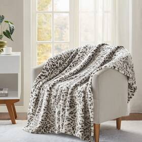 Premier Comfort 022164440317 Cozy Plush Printed Throw 50 Inch X 70 - Snow Leopard