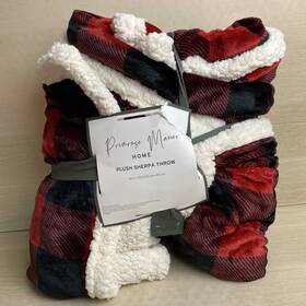 2543dd8b-734d-48 Primrose Manor Home Plush Sherpa Throw Plaid Red Size 60 Inch X 70