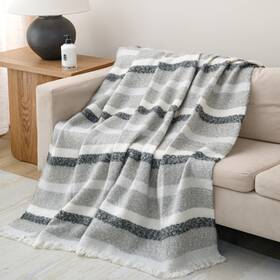 Pur Serenity 841700245885 Faux Mohair Stripe Design All Seasons Super Soft Cozy Throw Blanket 50 Inch X 60