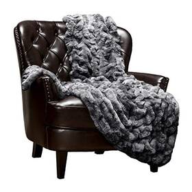 Purchasecorner 817797023958 Premium Ruched Faux Fur Throw Blanket - Luxurious Soft 50x65 Inches Dark Gray