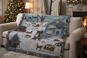 7118-t Pure Country Weavers Christmas Tapestry Throw Blanket 71x53 Cape Cod Sleigh