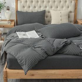 Pe-17cbwn-q Pure Era Jersey Knit Duvet Queen Black And White Pinstripe No Comforter