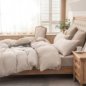 Pe-18kbg-k Pure Era Jersey Knit Duvet Cover Set 100% King Beige Stripe No Comforter