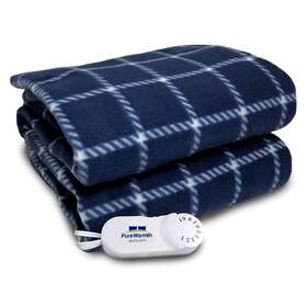 Pure Warmth 657812173882 Comfort Knit Fleece Electric Heated Warming Throw Blanket Navy Cream