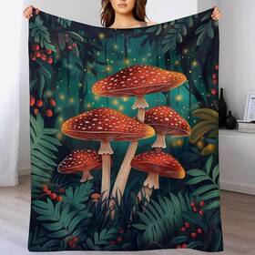 Putdidi 636504348654 Red Mushroom Blanket Flannel Throw Lightweight Soft Warm Cozy Travel