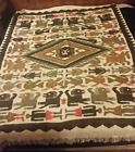 Q121 Unbranded Vintage Wool Blanket Throw Mayan Aztec Tribal Design Brown