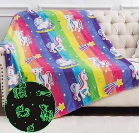 X004a3bd9 Qsteheml Glow In The Dark Unicorn Throw Blanket For Boys Girls Luminous Rainbow