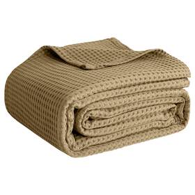 Quba Linen 734025632204 100% Cotton Blankets Throw Size For Bed - Waffle Weave 50 Inch X 60 Beige