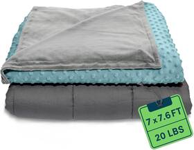 Wb-awb-8692-20lbs-tide Quility Cotton Weighted Blanket 86 Inch X92 20 Lbs - Aqua Cover And Grey