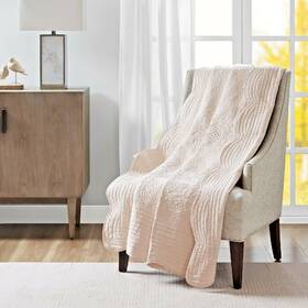 Mpn32546 Quilted Throw Sofa Blanket Pink Scalloped Edge Decorative Polyester Couch Cover