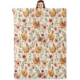 Qc0445z0602197 Qxfqxf Farmhouse Chicken Blanket Lightweight Blankets Gifts For Adults Flannel Throw