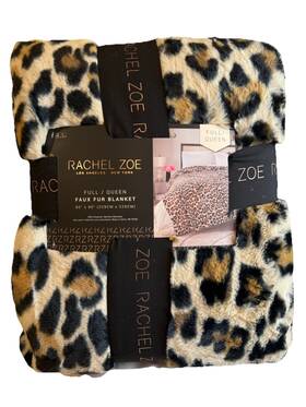 3655cs Rachel Zoe Spotted Leopard Animal Print Faux Fur Blanket Full/queen 90x90 Luxury