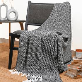 Rajrang 887541459418 Black Throw Blanket Woven Country Rustic All Weather 100% Cotton Knit