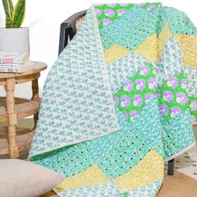 Rajrang 887541460223 Quilted Decorative Patchwork Throw Blanket Multi Green Soft 100% Cotton Warm